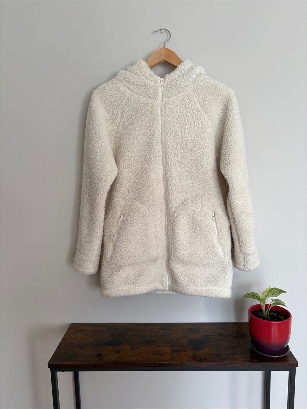 Sierra Designs Cream Sherpa Zip-Up Hooded Jacket - XS